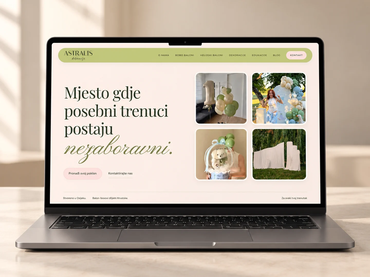 Web-stranica Astralis dekoracije prikazana na prijenosnom računalu