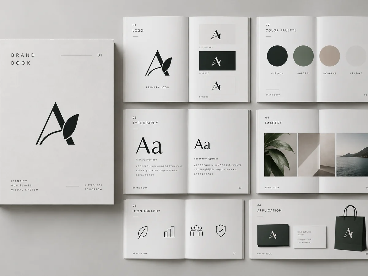 Brandbook s pravilima logotipa, paletom boja, tipografijom, ikonama i primjerima primjene