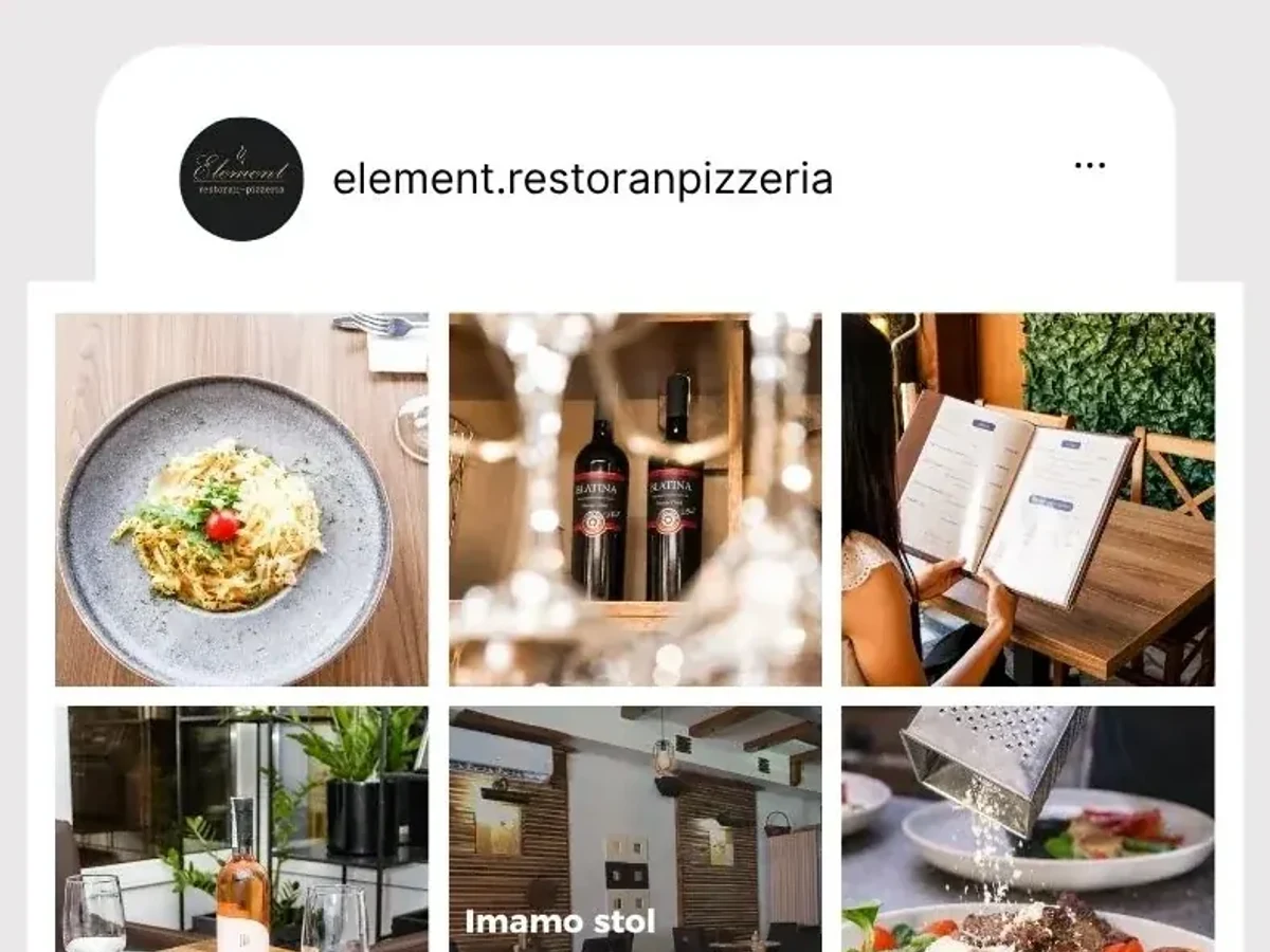 Instagram objave Restorana Element – prikaz hrane, pića i restoranskog ambijenta
